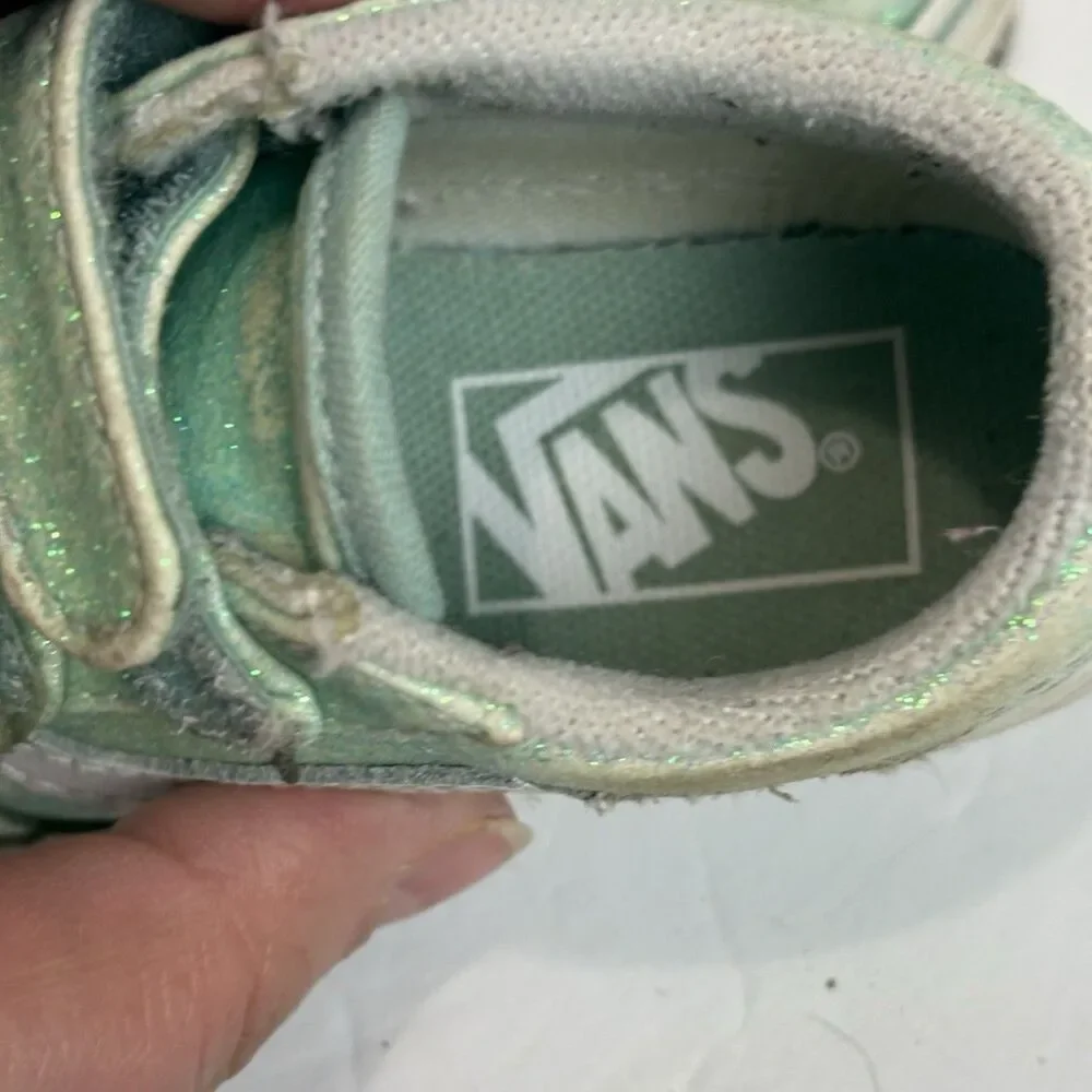 Vans Old‎ Skool V Blue Green Glitter Skate Shoe Toddler Size 5 - Play Condition